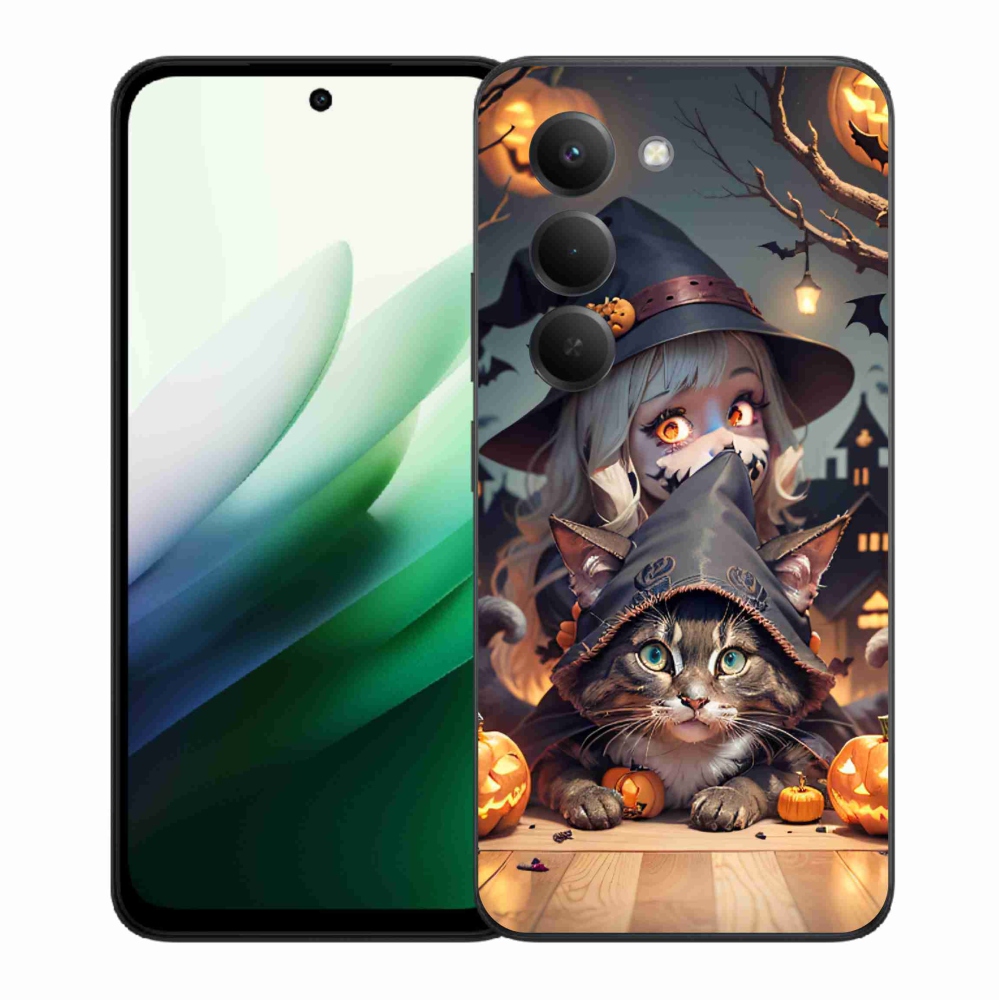 Gelový kryt mmCase na Xiaomi Redmi 15 5G (169mm) - čarodějnice s kočkou