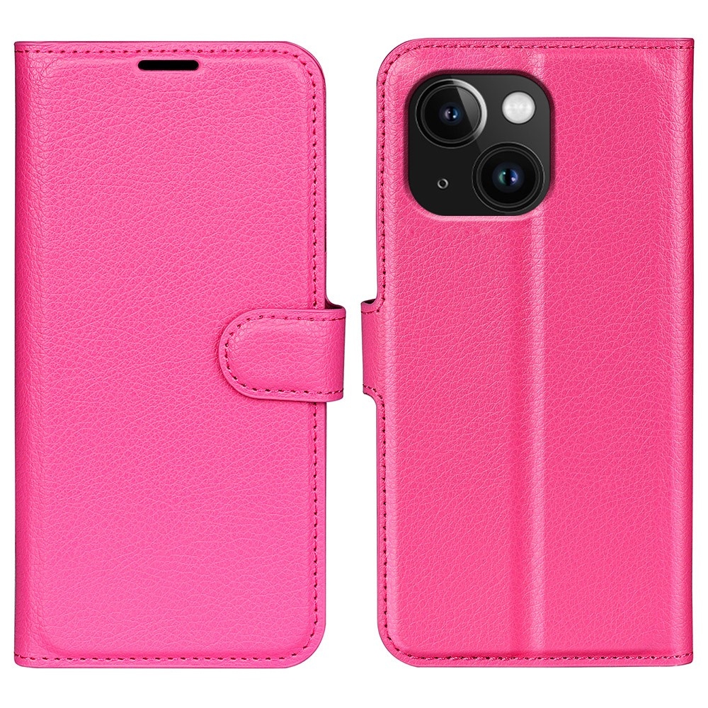 Litchi knížkové pouzdro na iPhone 15 Plus - rose