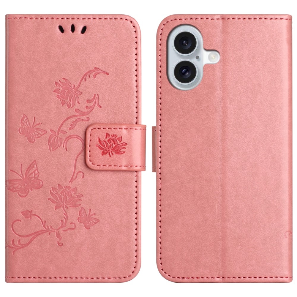Flower knížkové pouzdro na iPhone 16 - růžové