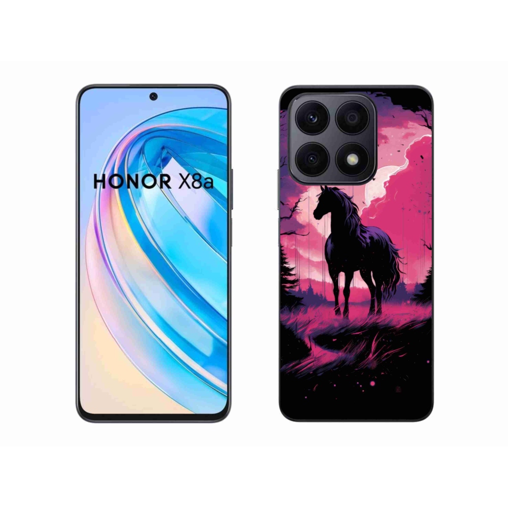 Gelový kryt mmCase na Honor X8a - černý kreslený kůň 1