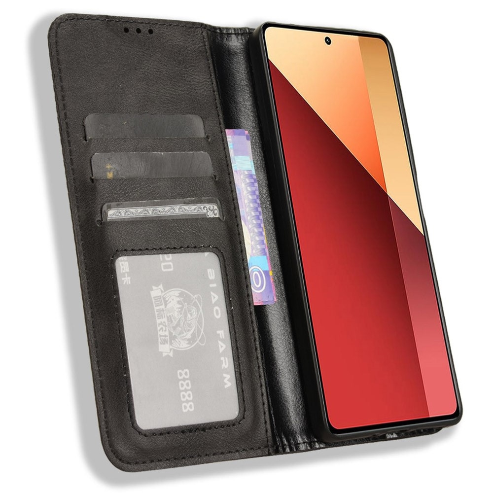 Vintage knížkové pouzdro na Xiaomi Redmi Note 14S/Note 13 Pro 4G/Poco M6 Pro - černé
