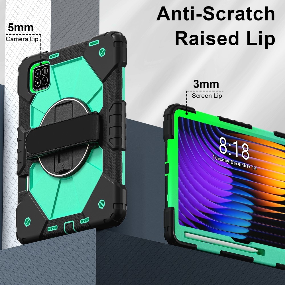 Strap odolný kryt s držákem na ruku a ramenním popruhem na Xiaomi Pad 7/7 Pro - černý/modrozelený