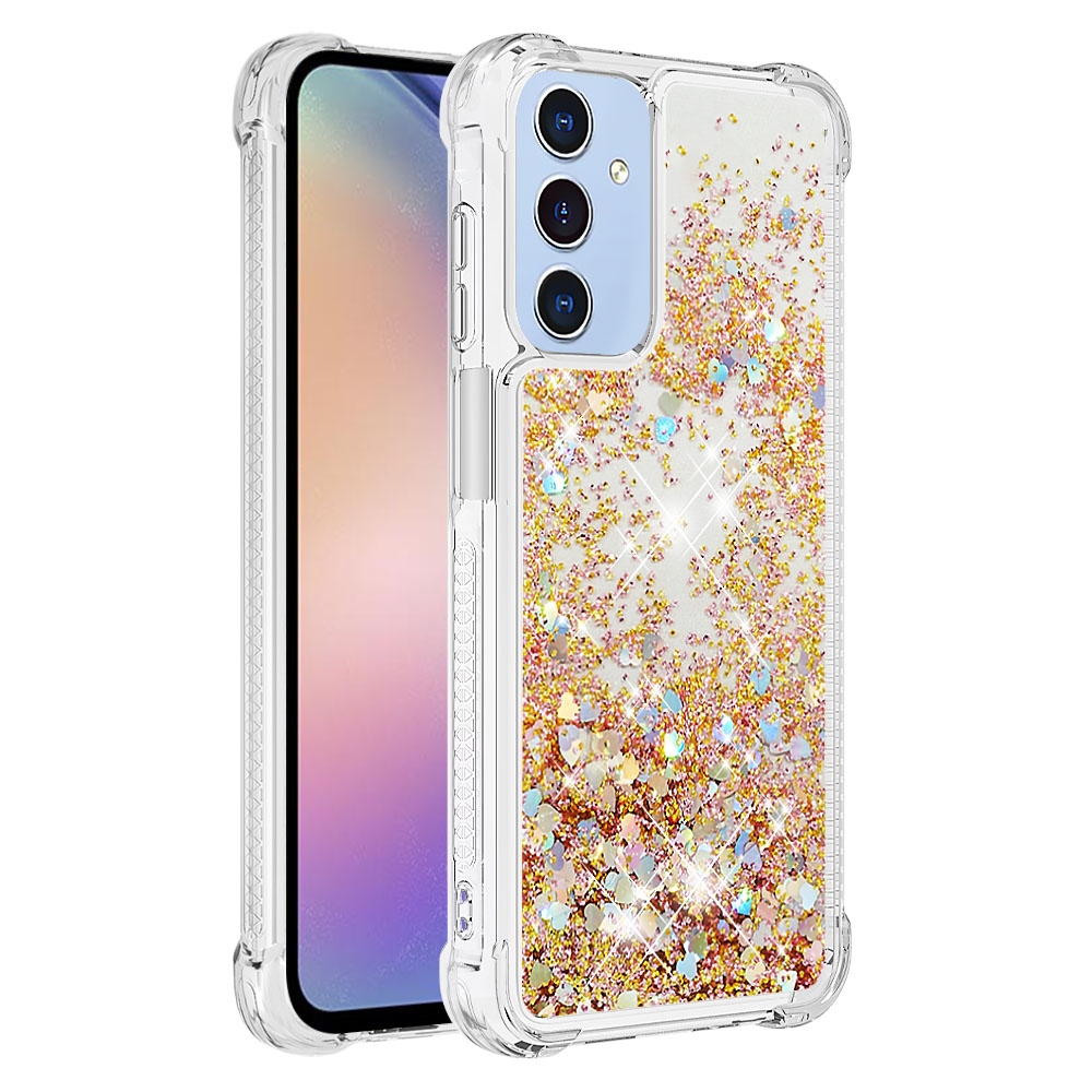 Glitter přesýpací gelový obal na Samsung Galaxy A17 5G - zlatý/srdíčka