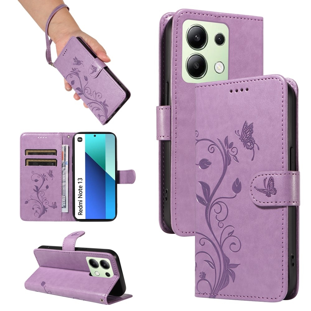 Flower knížkové pouzdro na Xiaomi Redmi Note 13 - fialové