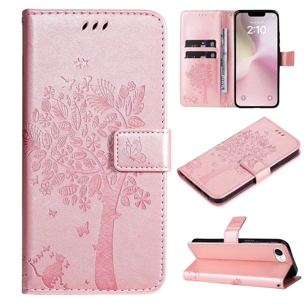 Trees knížkové pouzdro na iPhone 16e - růžovozlaté