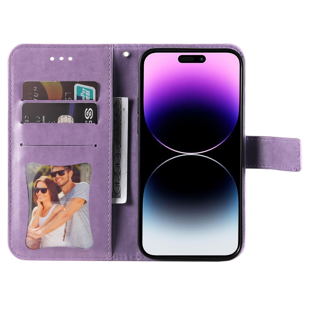 Mandala knížkové pouzdro na iPhone 15 Pro - fialové