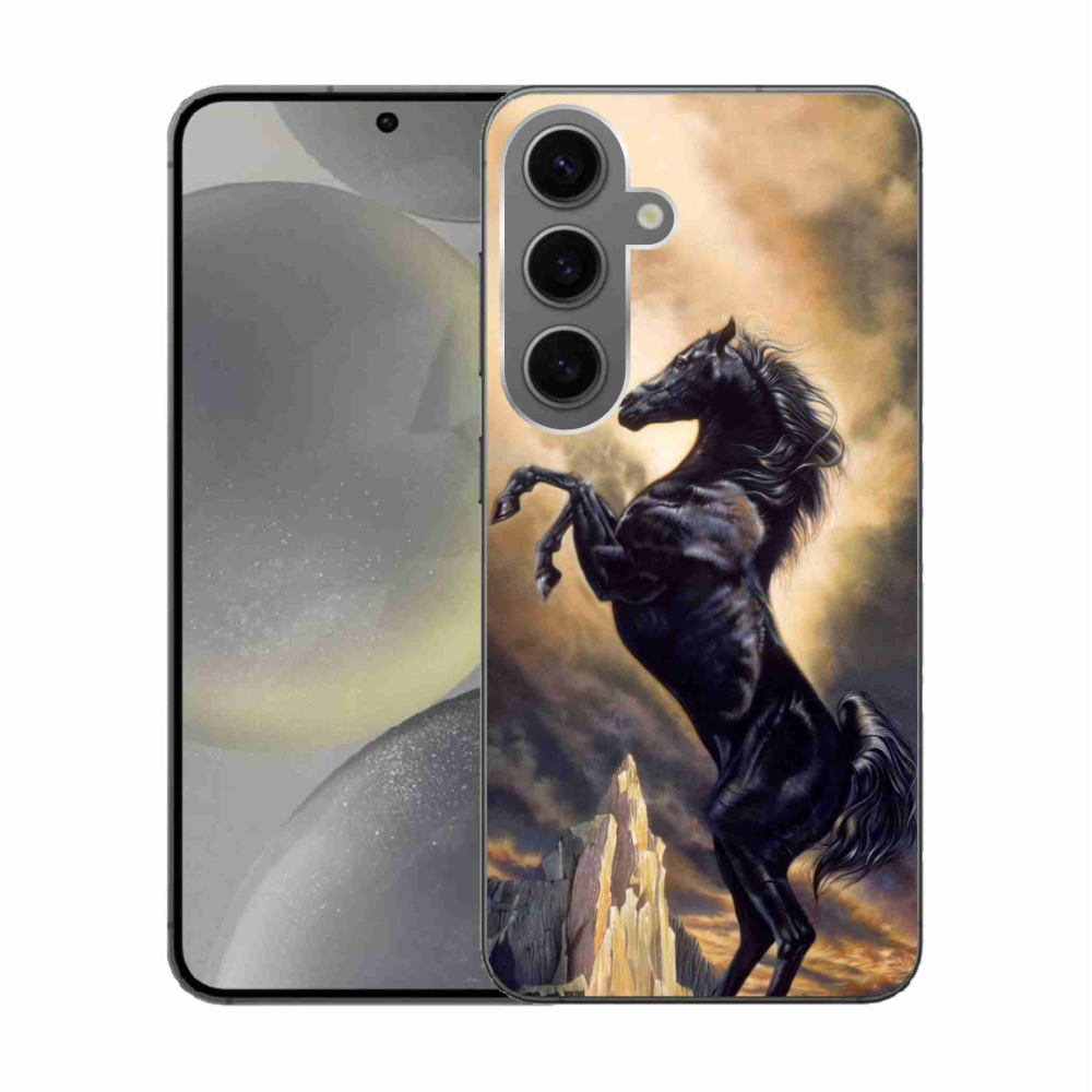 Gelový kryt mmCase na Samsung Galaxy S24 - černý kreslený kůň