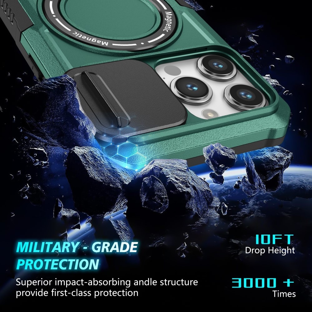 Military odolný kryt s MagSafe na iPhone 14 Pro Max - tmavězelený