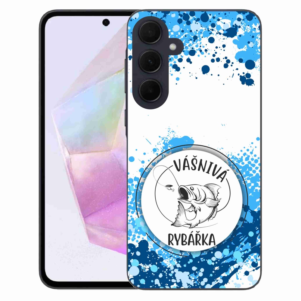 Gelový kryt mmCase na Samsung Galaxy A35 5G - vášnivá rybářka bílé pozadí