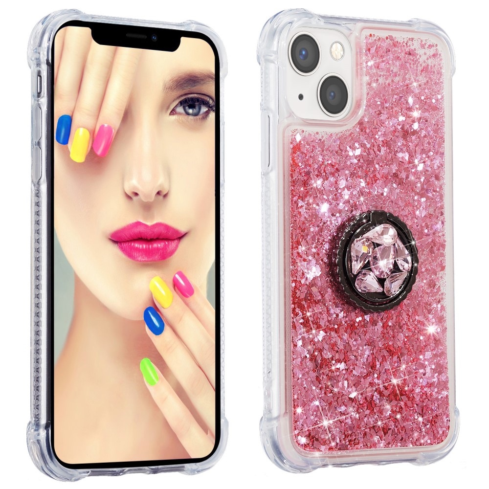 Glitter přesýpací gelový obal na iPhone 15 - růžový