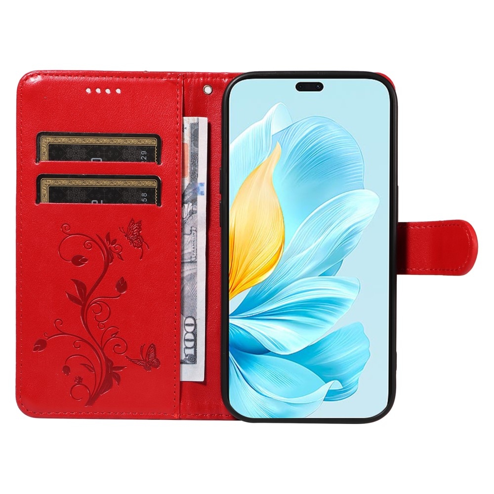 Flowers knížkové pouzdro na Honor 200 Lite 5G - červené