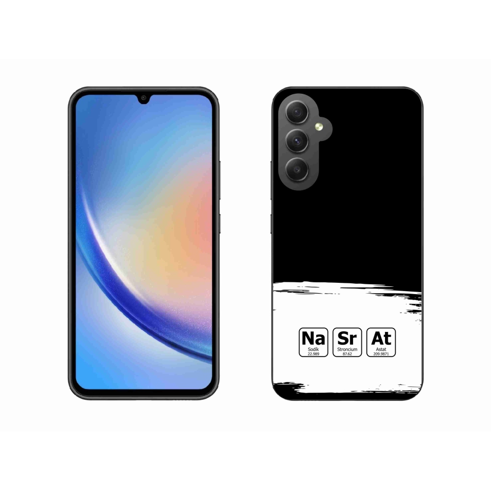 Gelový kryt mmCase na Samsung Galaxy A34 5G - chemické prvky bíločerné pozadí