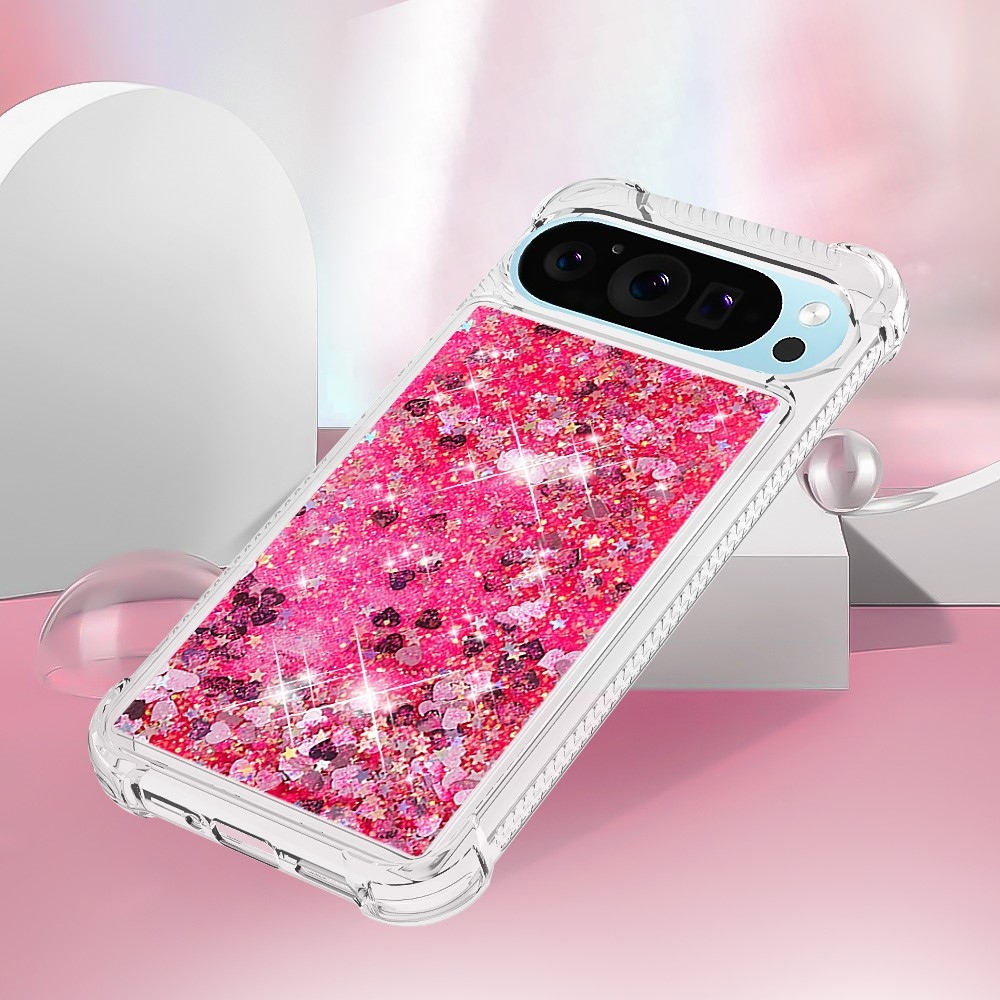Glitter přesýpací gelový obal na Google Pixel 10 Pro/Pixel 10 - růžový/srdíčka