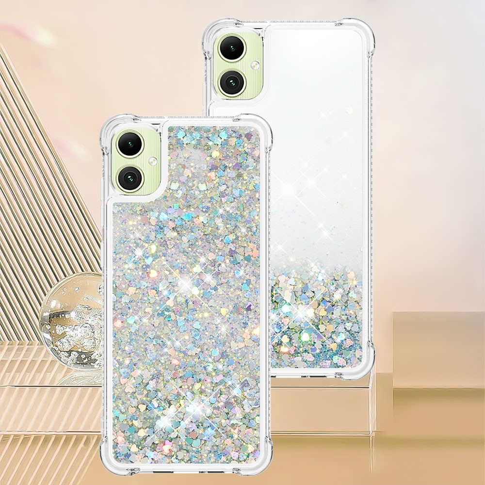 Glitter přesýpací gelový obal na Samsung Galaxy A06 4G - stříbrný/srdíčka