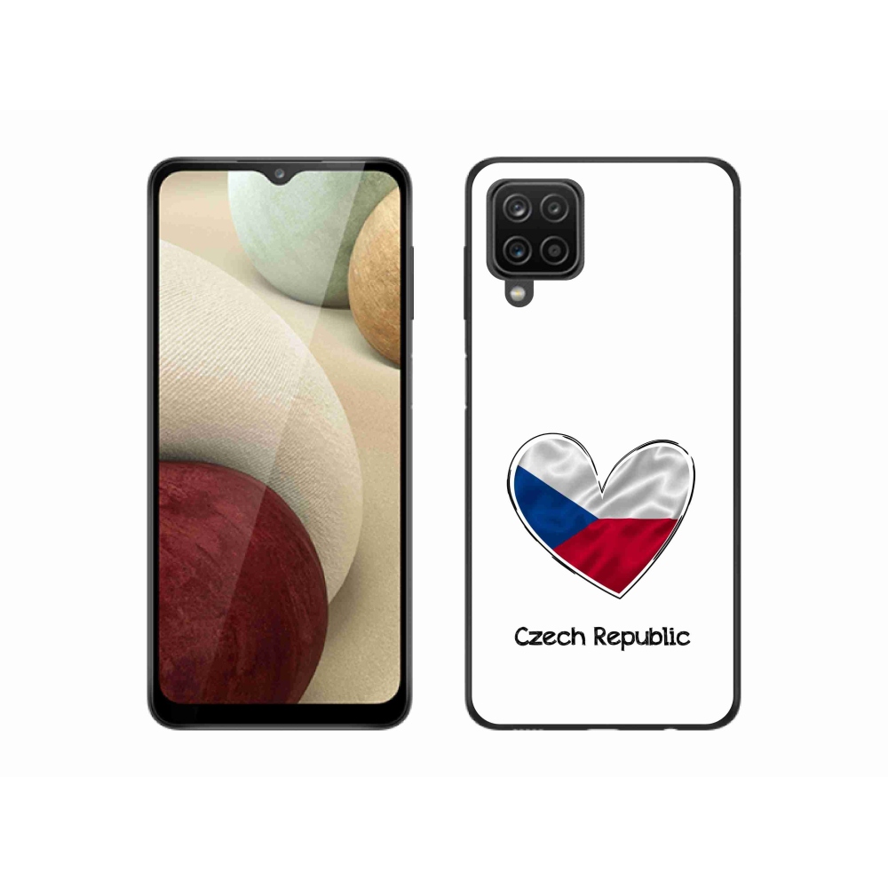 Gelový kryt mmCase na Samsung Galaxy A12 - vlajka srdce bílé pozadí