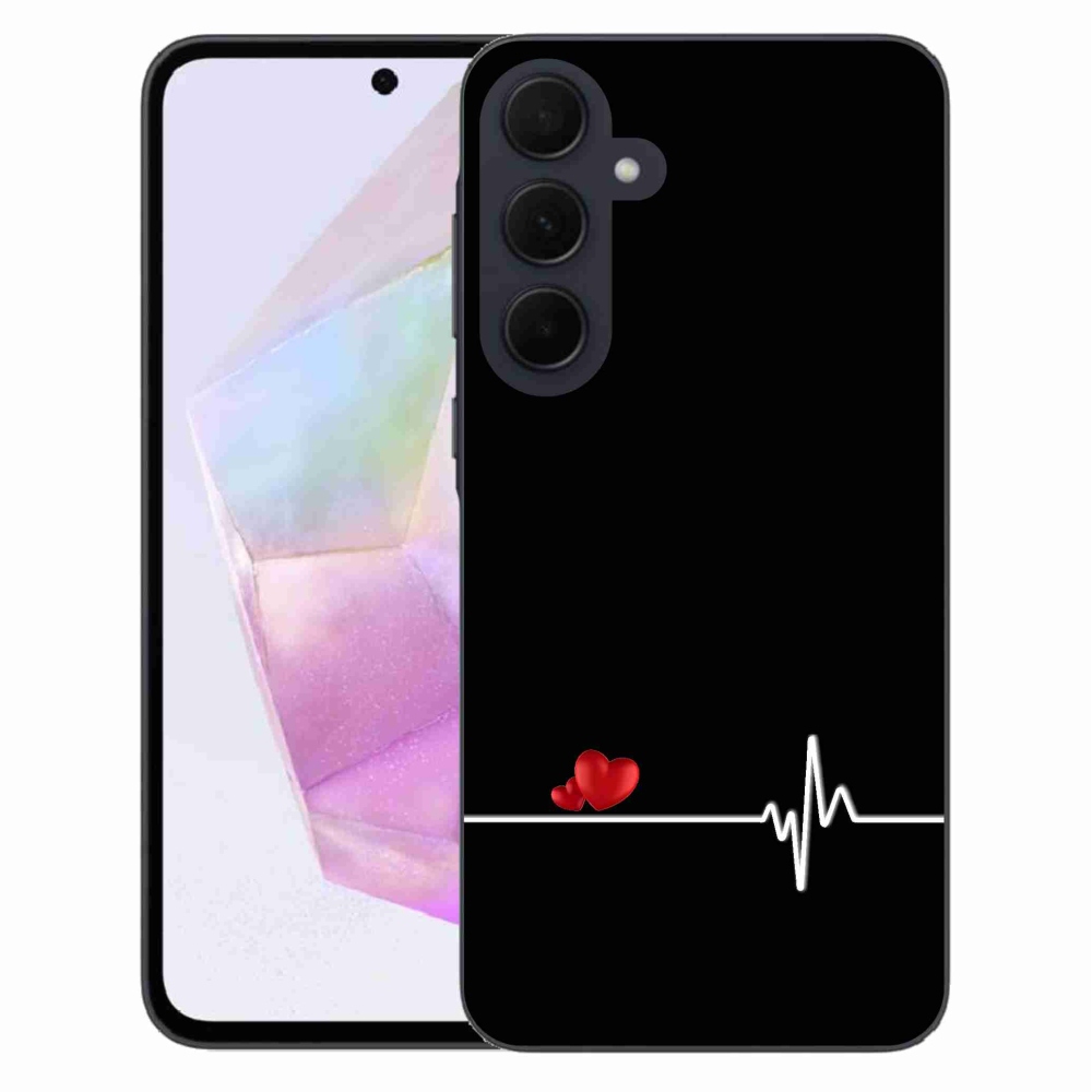 Gelový kryt mmCase na Samsung Galaxy A35 5G - srdce a tep černé pozadí