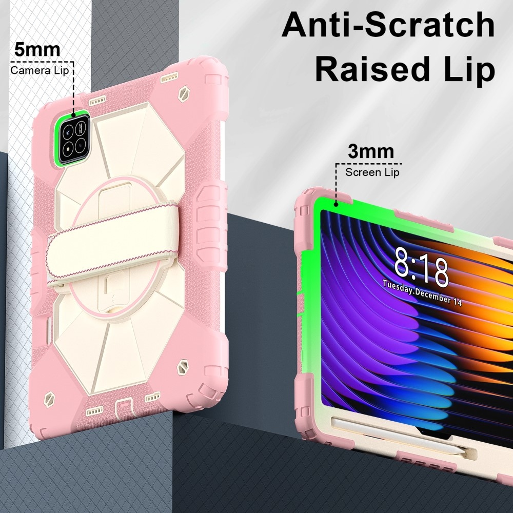 Strap odolný kryt s držákem na ruku a ramenním popruhem na Xiaomi Pad 7/7 Pro - růžovozlatý