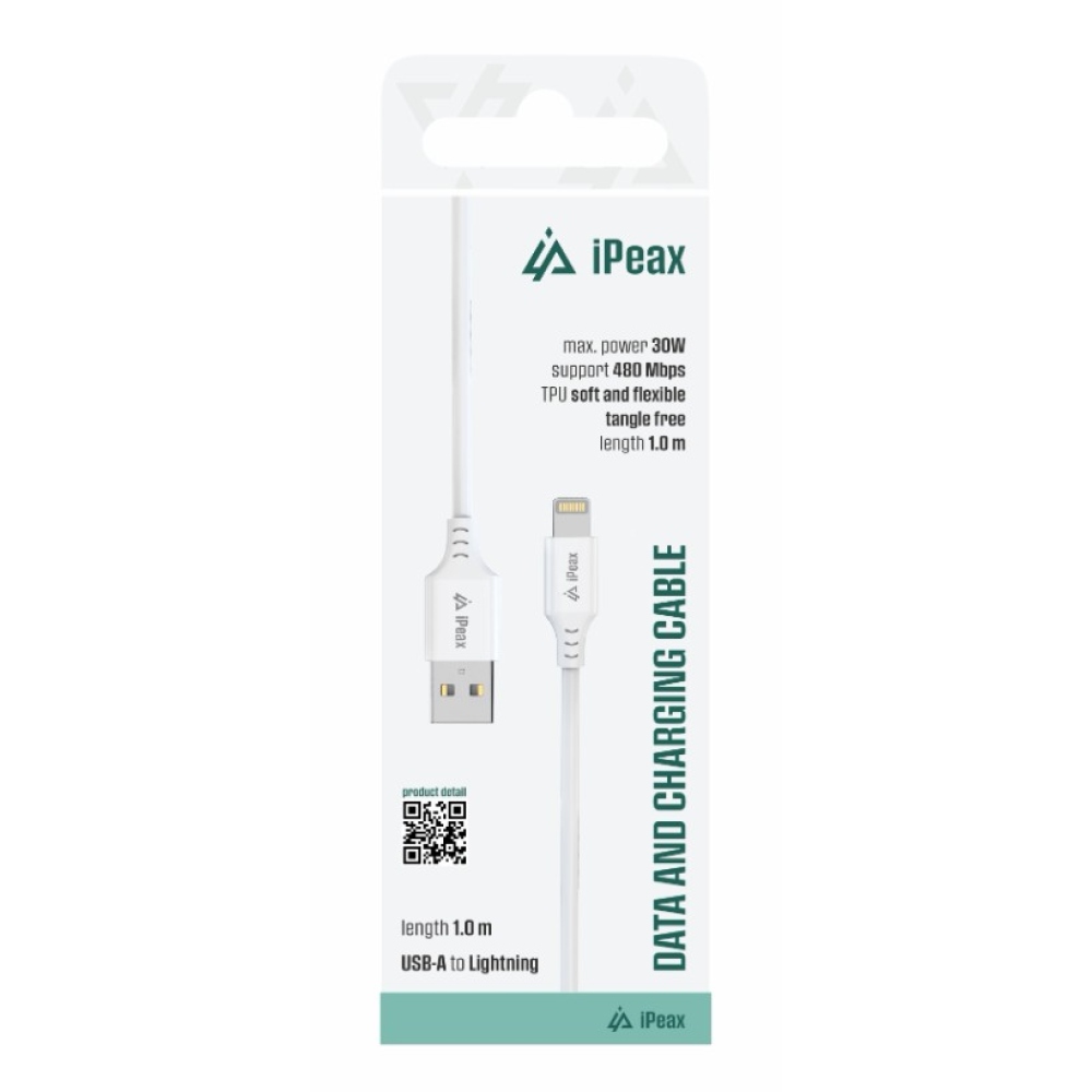 iPEAX TPU kabel USB-A / lightning 1 m, USB 2.0 - bílý