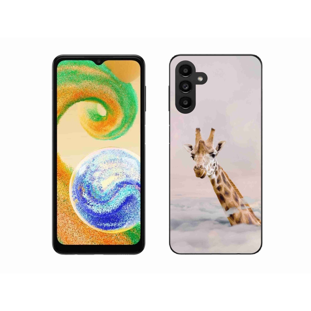 Gelový kryt mmCase na Samsung Galaxy A04s (164.7x76.7x9.1mm) - žirafa v oblacích