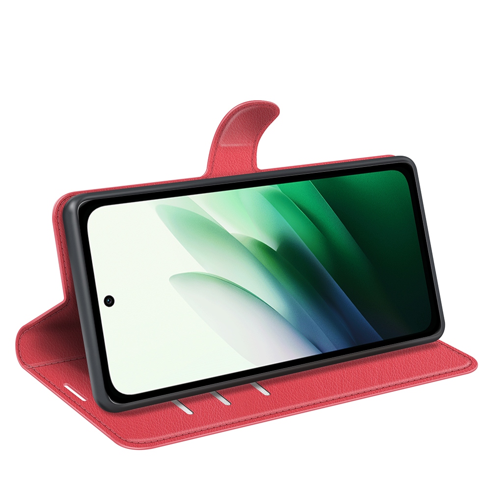 Litchi knížkové pouzdro na Xiaomi Redmi 15 4G/5G (171mm) - červené