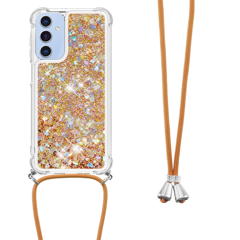 Glitters přesýpací gelový obal se šňůrkou na Samsung Galaxy A17 5G - zlatý/srdíčka