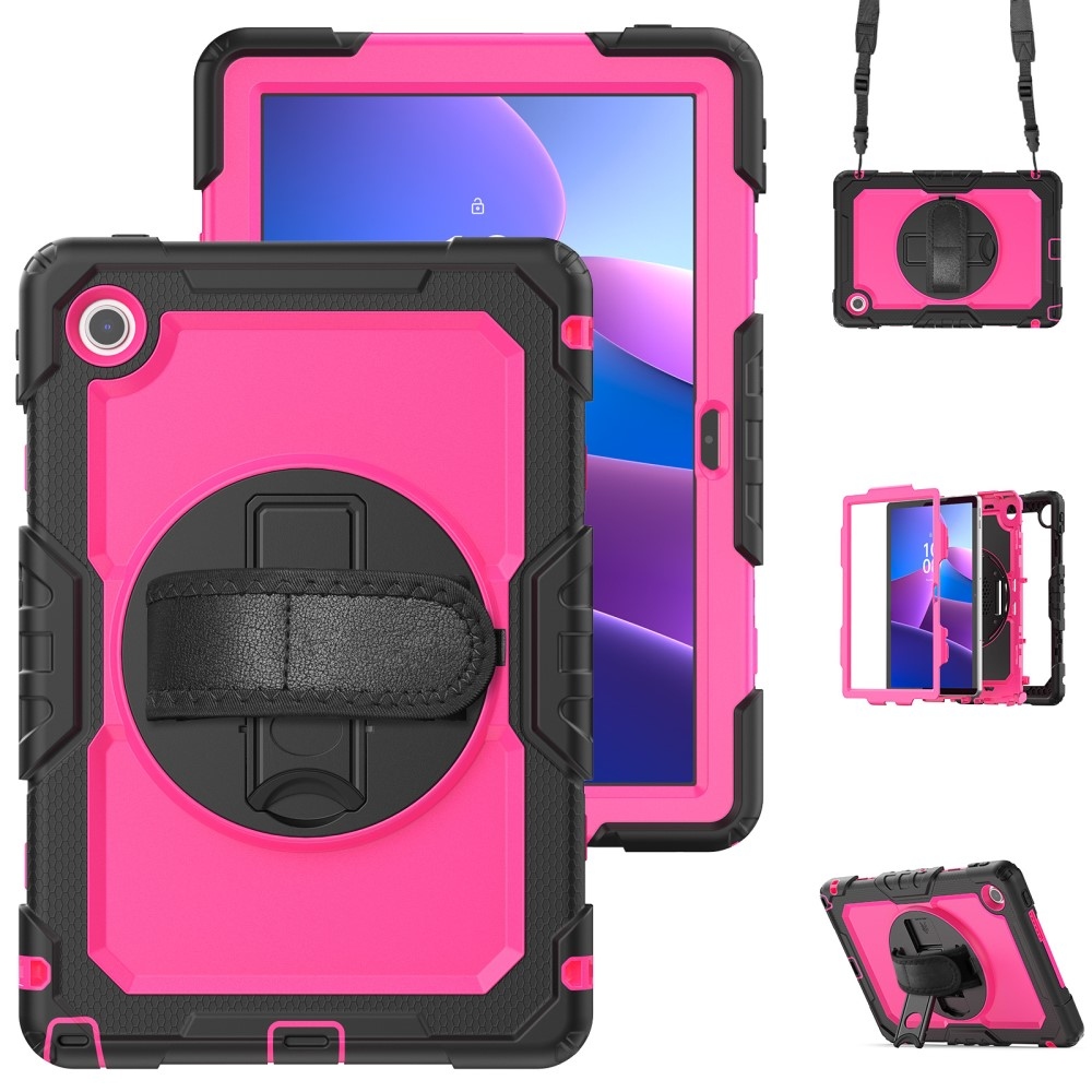 Strap odolný kryt s držákem na ruku a ramenním popruhem na Lenovo Tab 10.1 (2025) - černý/rose