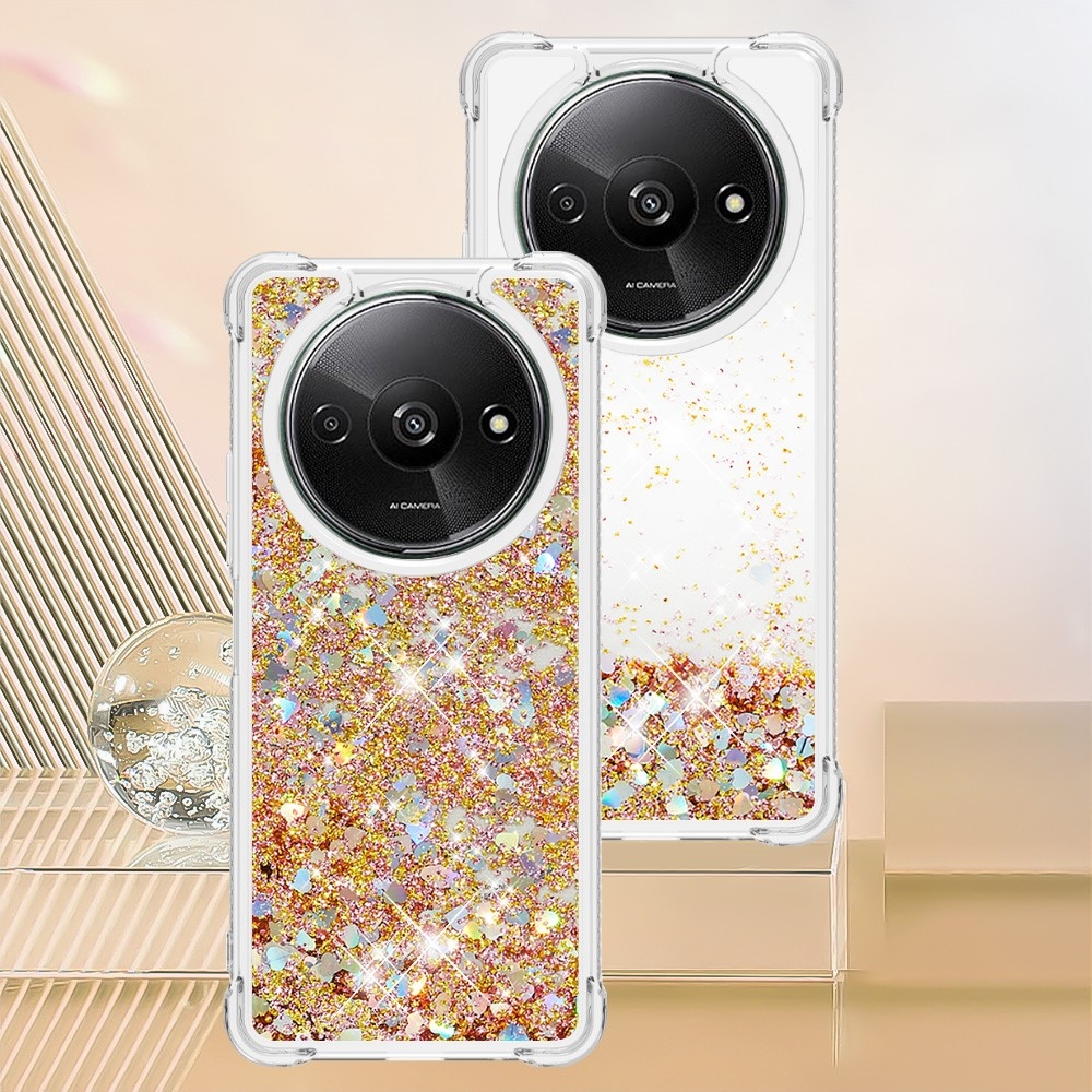 Glitter gelový přesýpací obal na Xiaomi Redmi A3 - zlatý/srdíčka