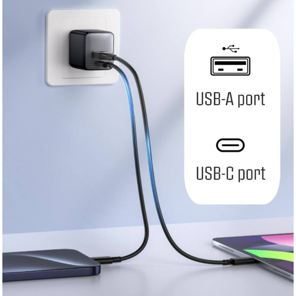 iPEAX GaN Síťová nabíječka 25 W, 1x USB-C a 1x USB-A - černá