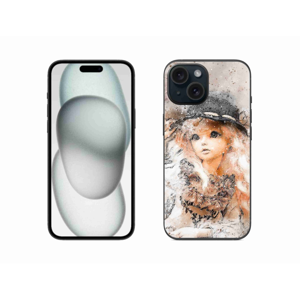 Gelový kryt mmCase na iPhone 15 - holčička s kloboukem