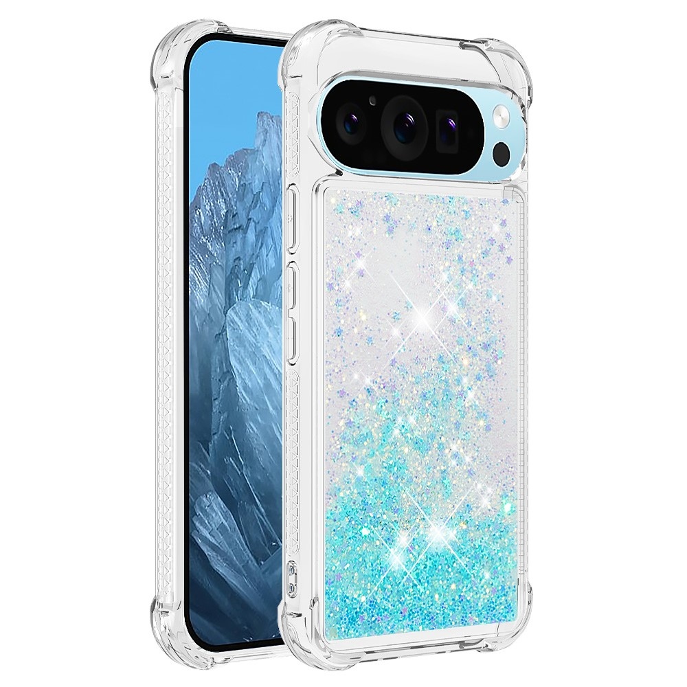 Glitter přesýpací gelový obal na Google Pixel 10 Pro/Pixel 10 - modrý/hvězdičky