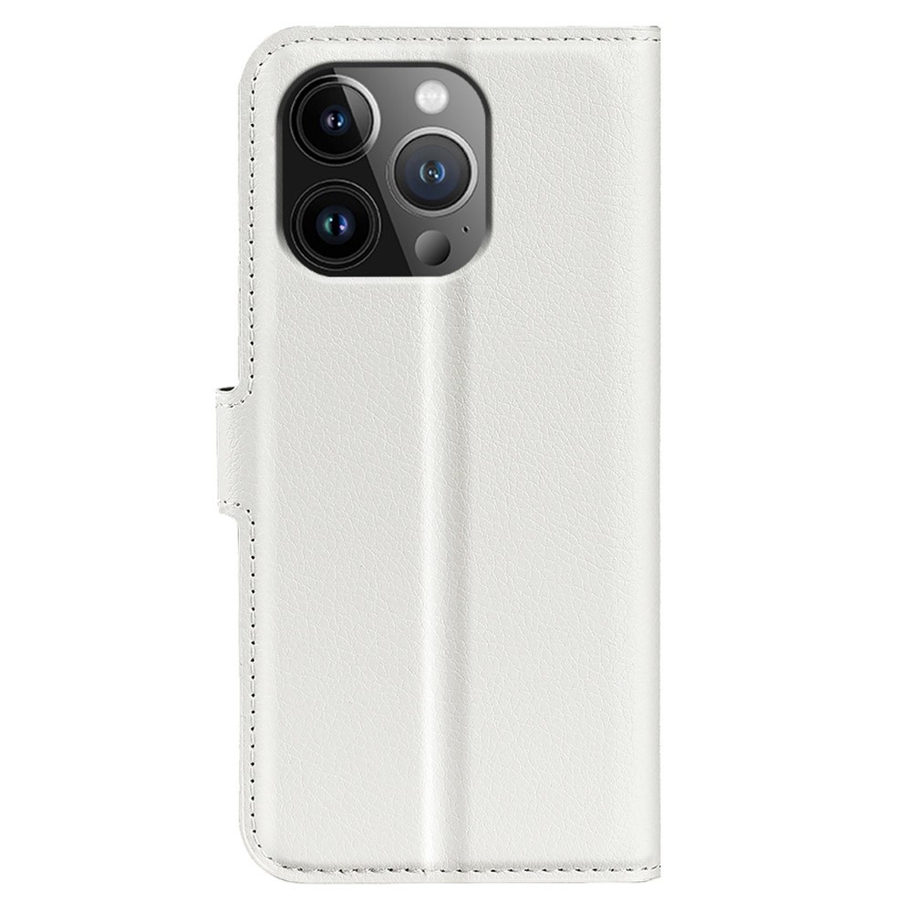 Litchi knížkové pouzdro na iPhone 15 Pro - bílé