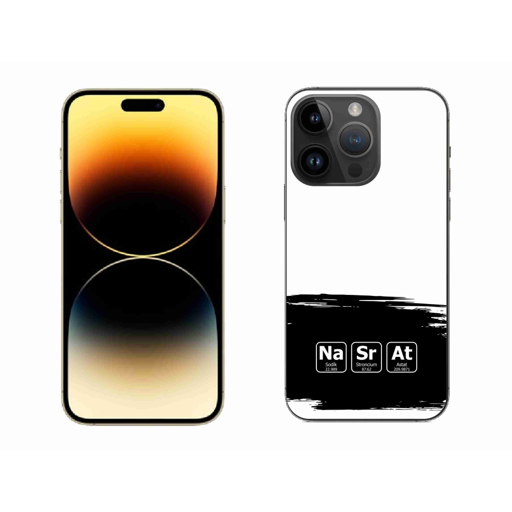 Gelový kryt mmCase na iPhone 14 Pro Max 6.7 - chemické prvky černobílé pozadí