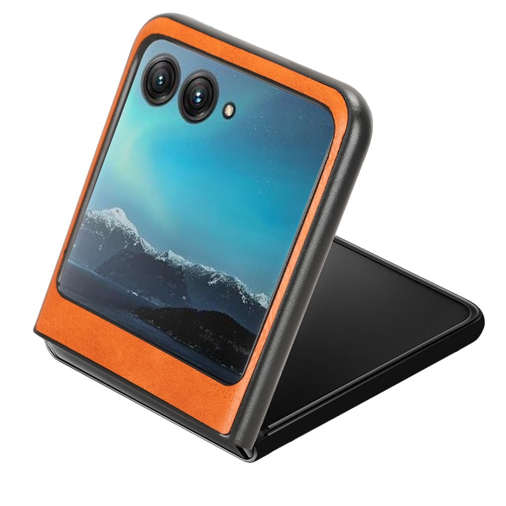 Vintages plastový kryt s umělou kůží na Motorola Razr 40 Ultra 5G - oranžový