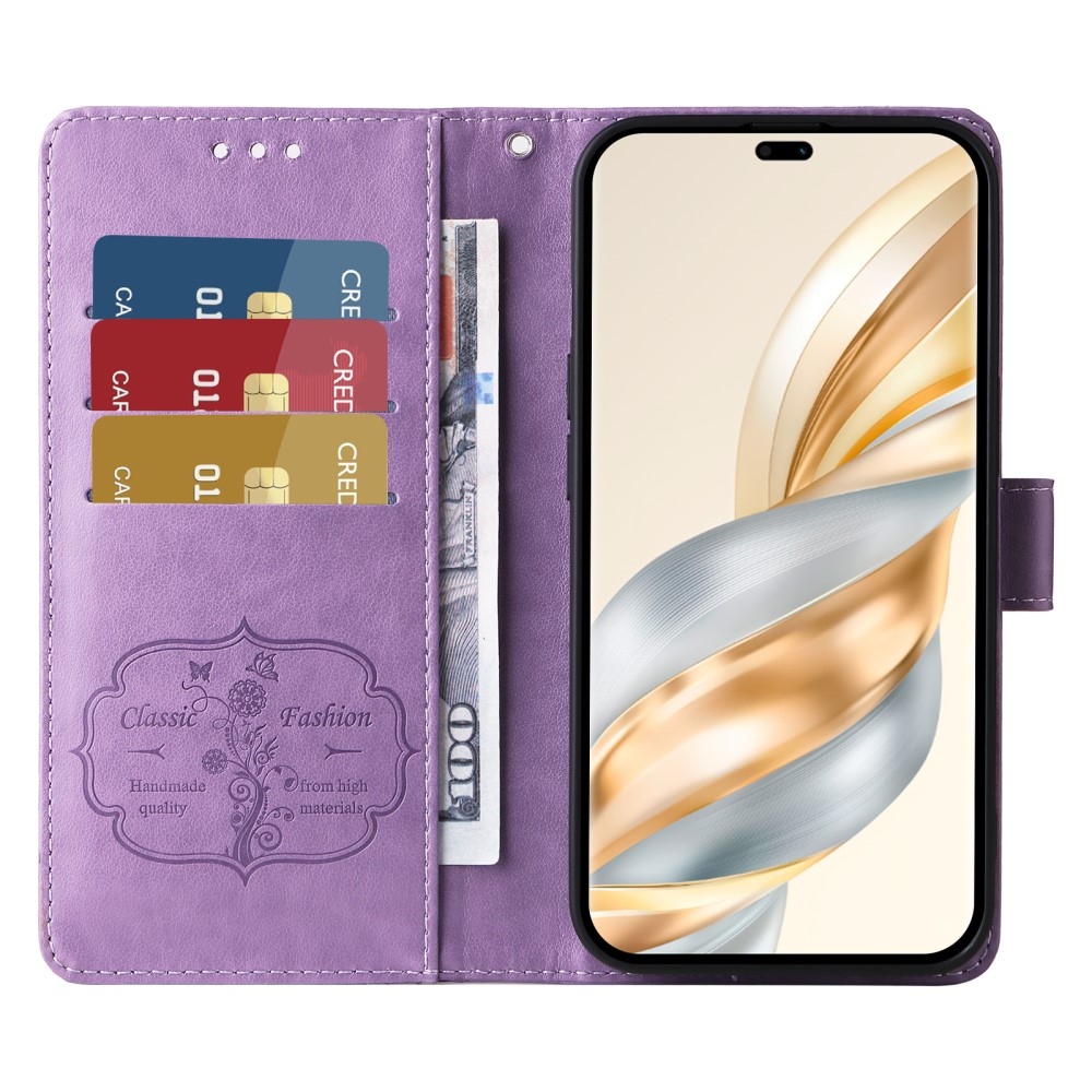Flowery knížkové pouzdro na Honor Magic 7 Lite 5G - fialové
