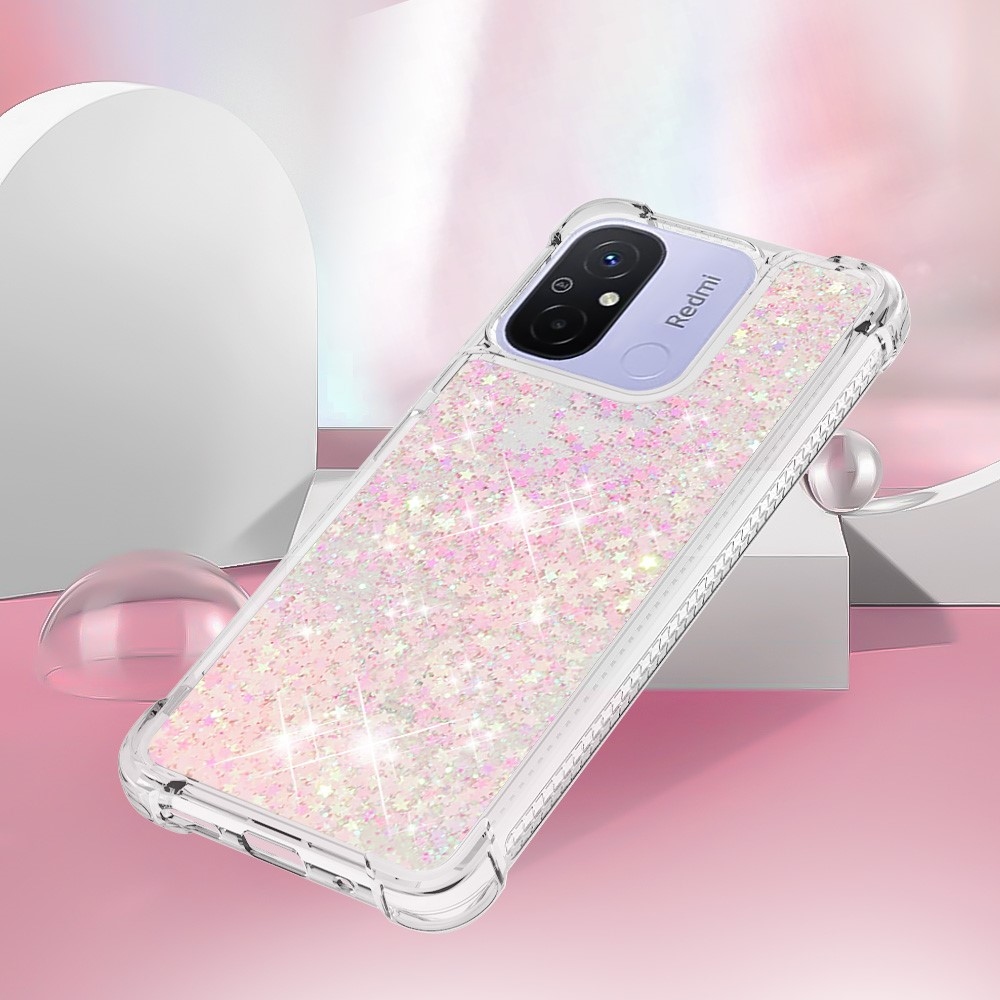 Glitter přesýpací gelový obal na Xiaomi Redmi 12C - růžový/hvězdičky