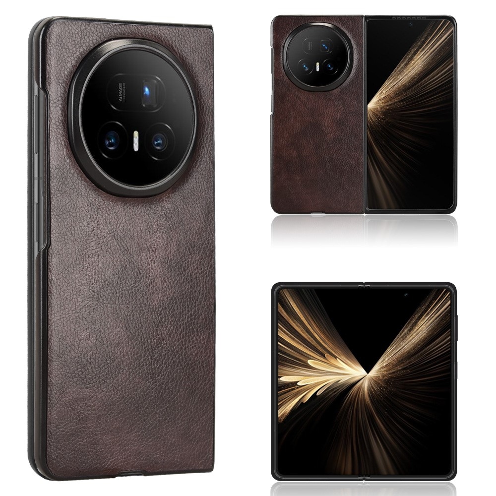 Vintages plastové pouzdro s umělou kůží na Honor Magic V5 - hnědé