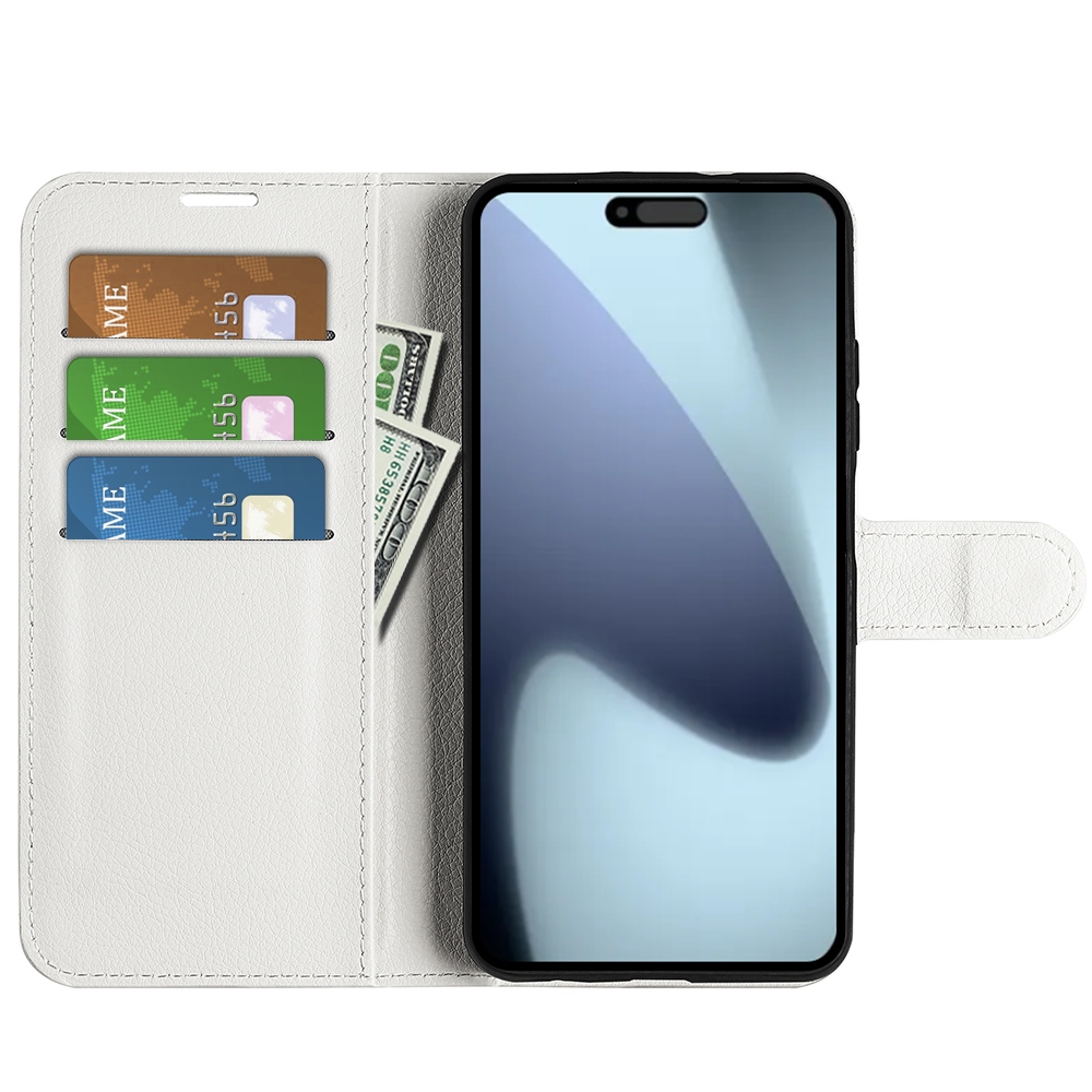 Litchi knížkové pouzdro na iPhone 17 - bílé