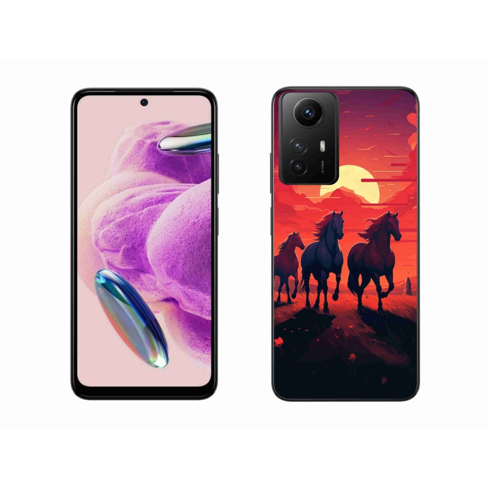 Gelový kryt mmCase na Xiaomi Redmi Note 12S - koně a západ slunce