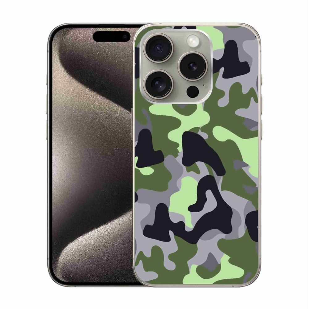 Gelový kryt mmCase na iPhone 15 Pro - maskáčový vzor 7