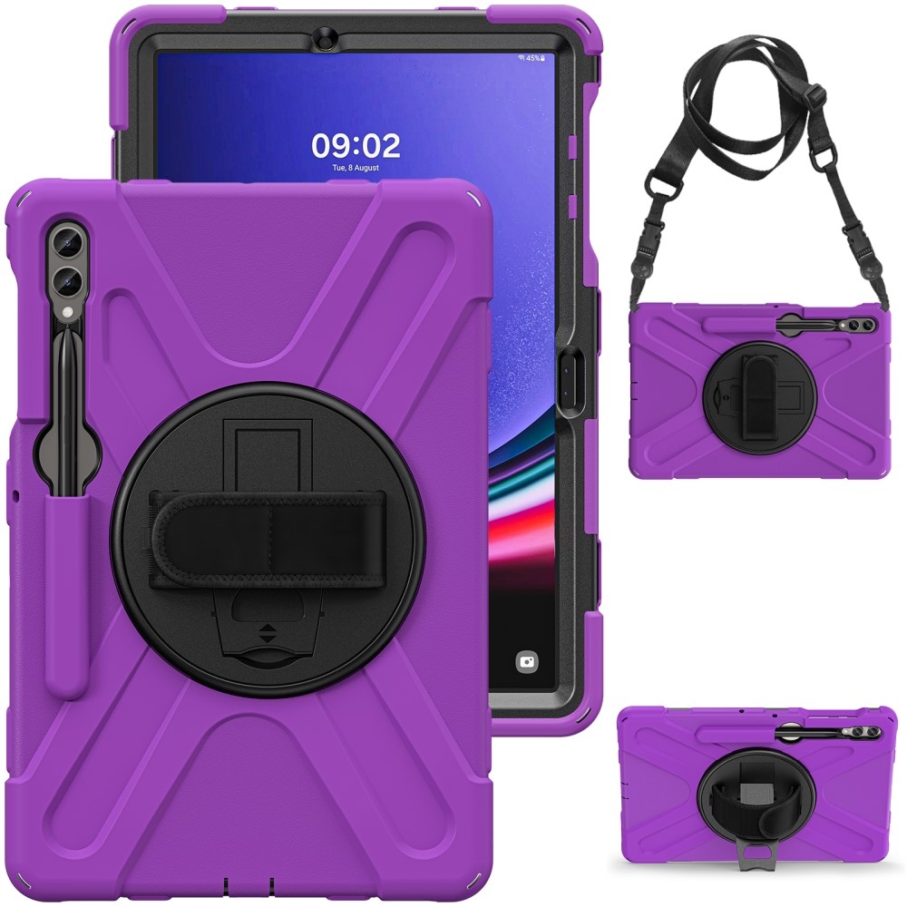 Strap odolný kryt s úchopem na ruku a popruhem na Samsung Galaxy Tab S10+/S9+/S9 FE+/S8+/S7+ - fialový