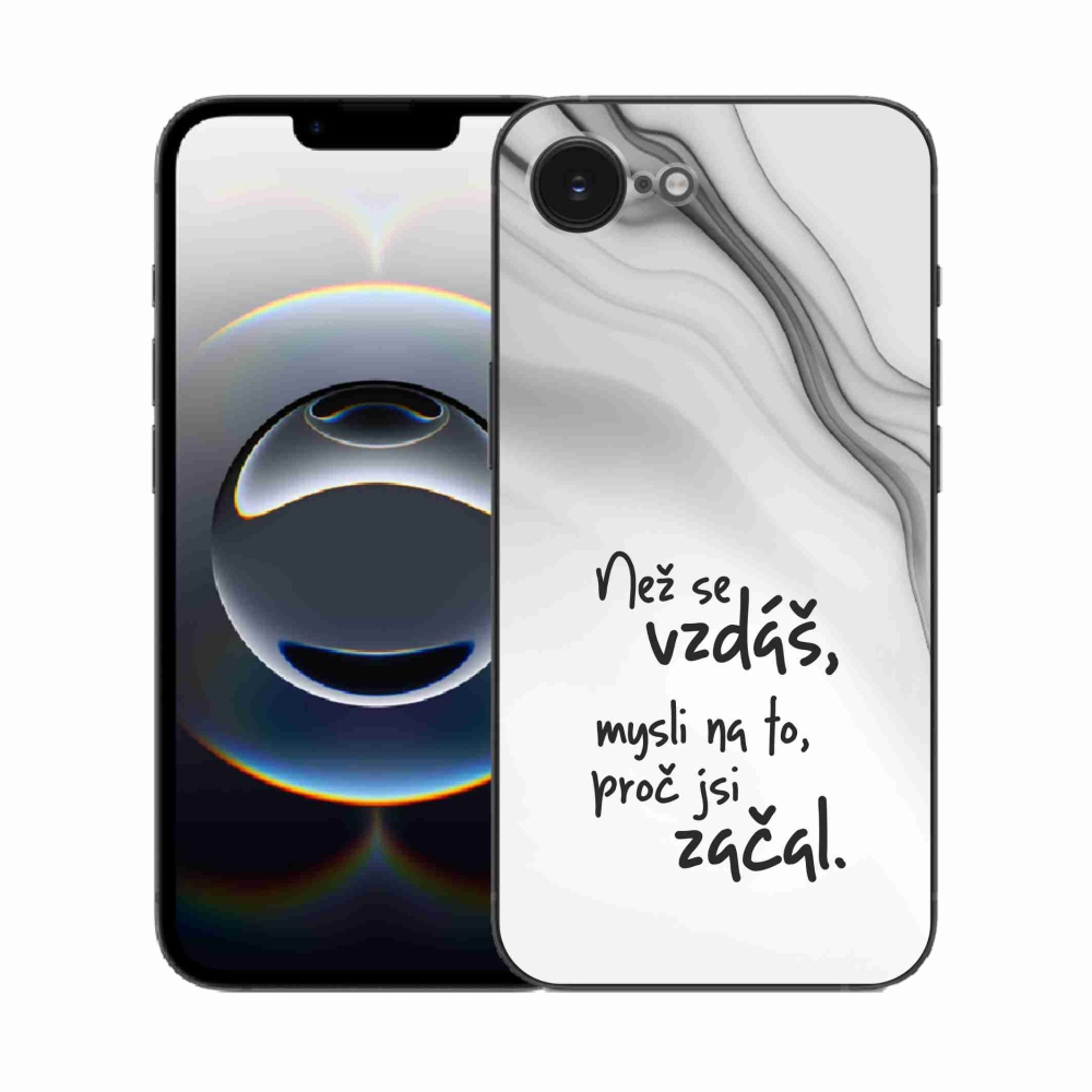 Gelový kryt mmCase na iPhone 16e - citát 2 bílé pozadí