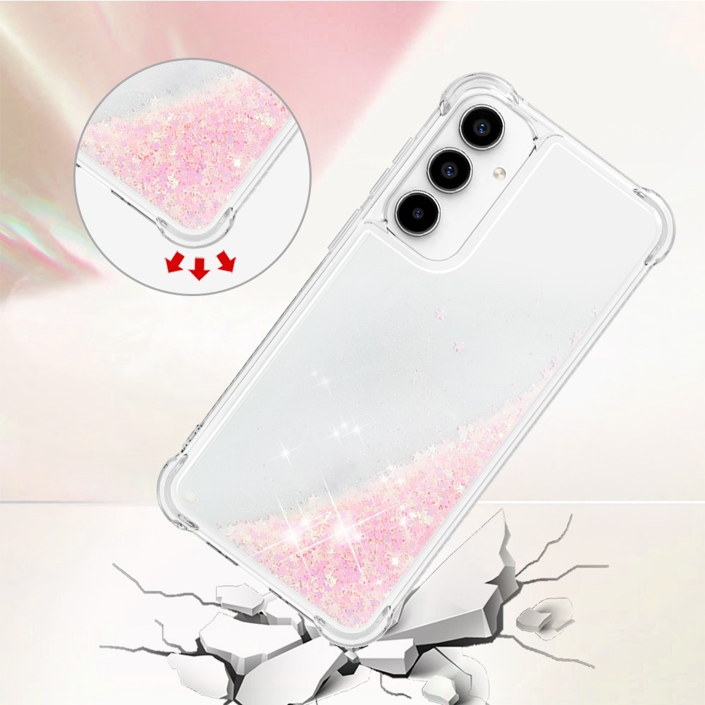 Glitter gelový přesýpací obal na Samsung Galaxy A35 5G - růžový/hvězdičky