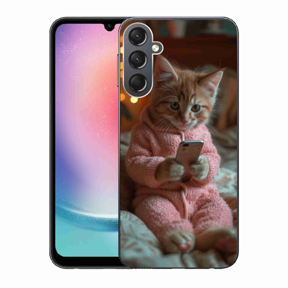 Gelový kryt mmCase na Samsung Galaxy A24 - kotě s mobilem
