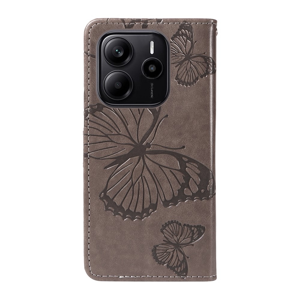 Big Butterfly knížkové pouzdro na Xiaomi Redmi Note 14 - šedé