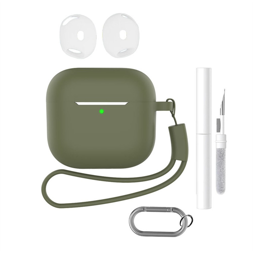 Set silikonový obal na Apple AirPods 4 s čistící sadou - army zelený