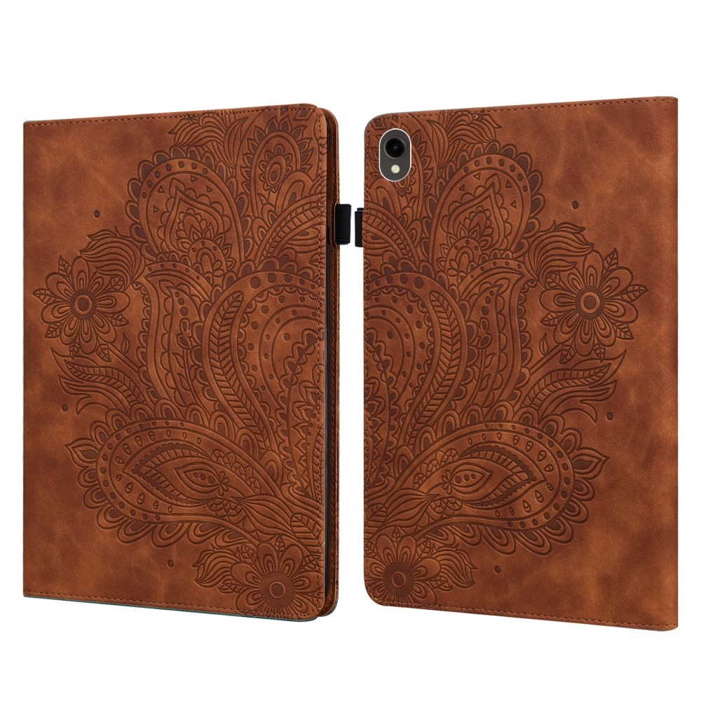 Flowers zavírací pouzdro na Samsung Galaxy Tab S9 FE/Tab S10 FE - hnědé