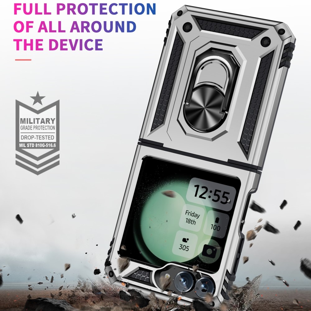 Ring odolný kryt na Samsung Galaxy Z Flip6 5G - stříbrný
