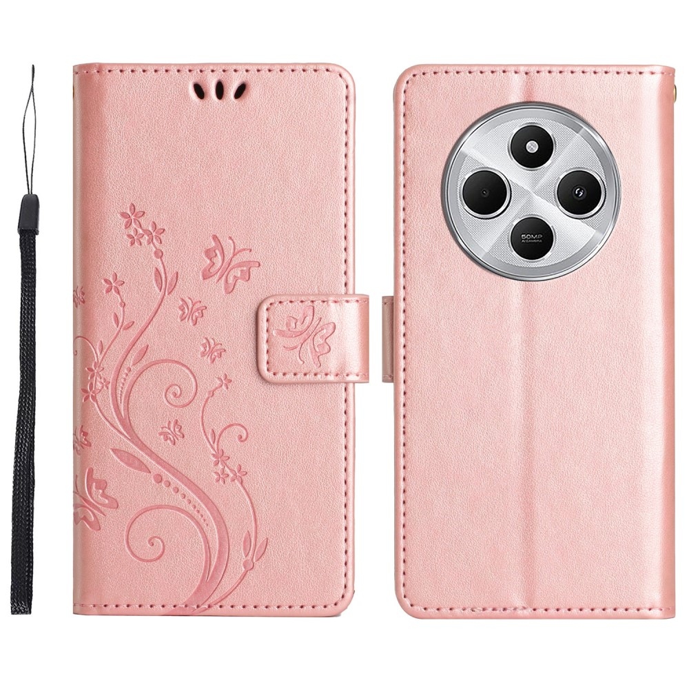 Flowers knížkové pouzdro na Xiaomi Redmi 14C/Poco C75 - růžovozlaté