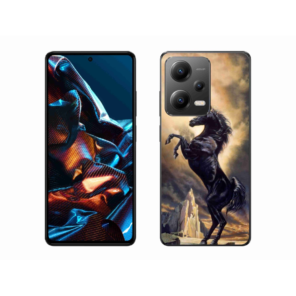 Gelový kryt mmCase na mobil Xiaomi Redmi Note 12 Pro 5G - černý kreslený kůň