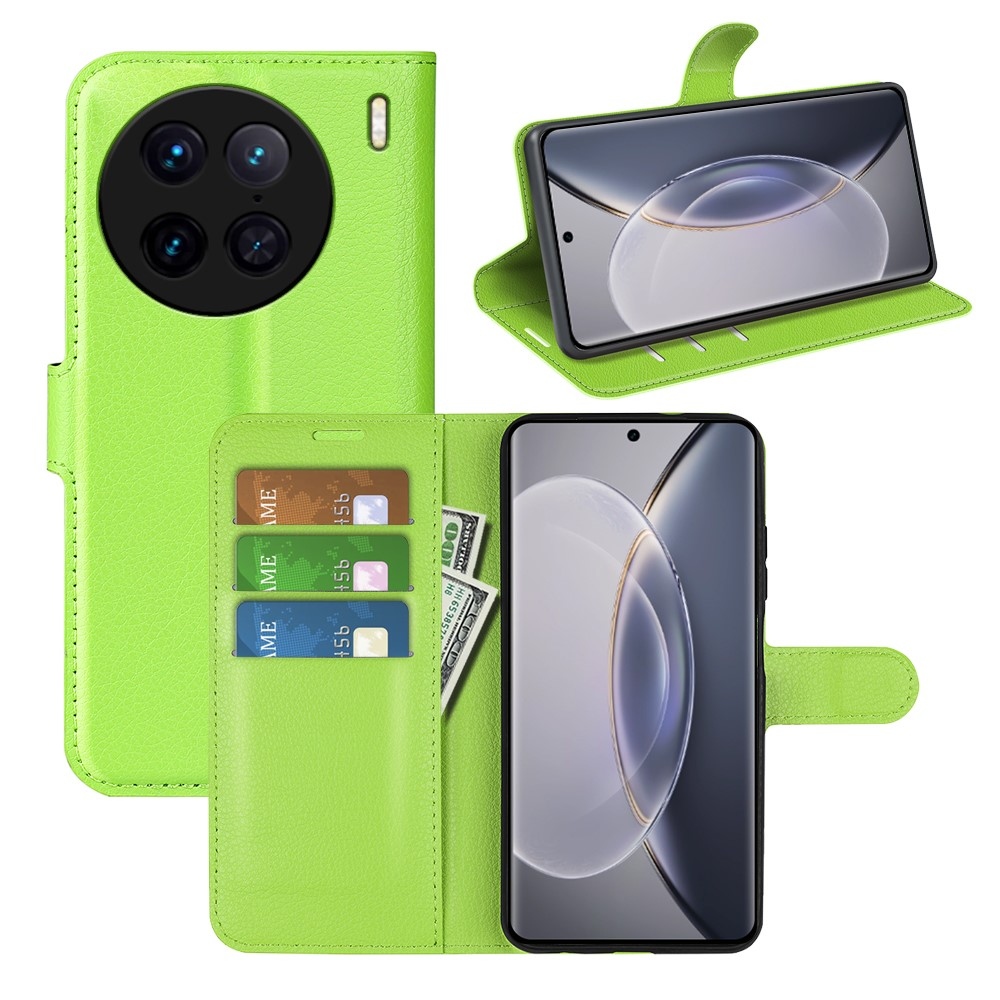 Litchi knížkové pouzdro na Vivo X90 Pro - zelené